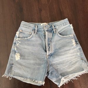 Agolde “Dee” light wash denim shorts
